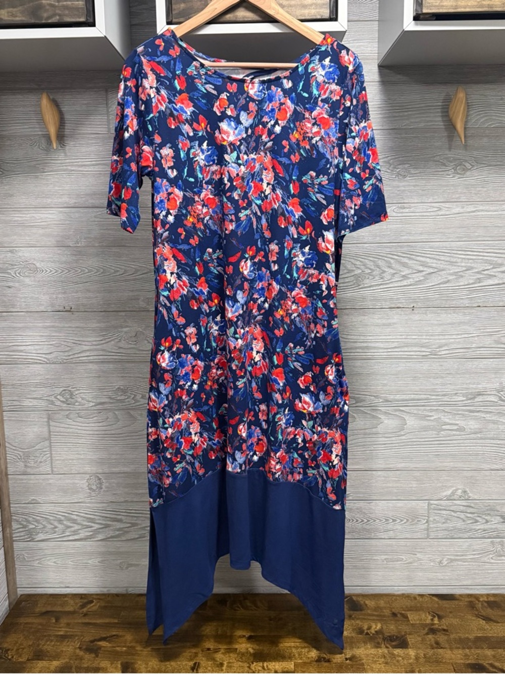 Cuddle Duds Flexwear Floral Midi Dress Size M Pockets Comfy Stretch Fairy Hem